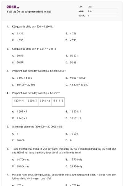 8 bài tập Ôn tập các phép tính có lời giải