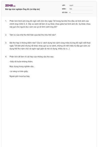 Bài tập trắc nghiệm Ông đồ (có đáp án)