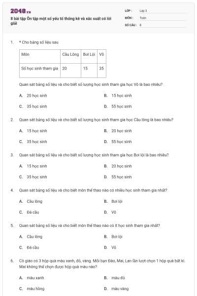 8 bài tập Ôn tập một số yếu tố thống kê và xác suất có lời giải