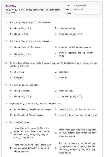 ĐGNL ĐHQG Hà Nội - Tư duy định lượng - Hai đường thẳng song song