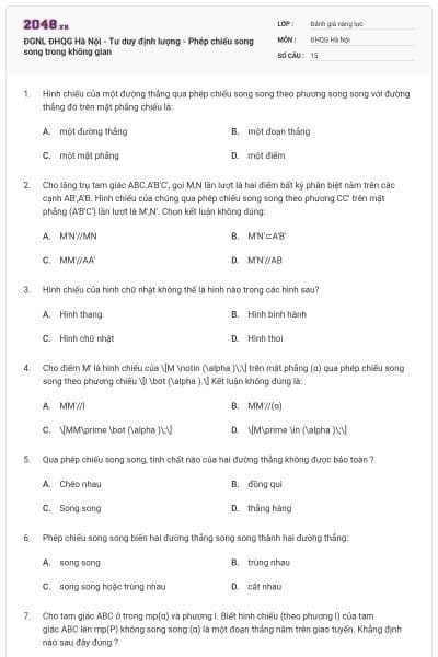 ĐGNL ĐHQG Hà Nội - Tư duy định lượng - Phép chiếu song song trong không gian