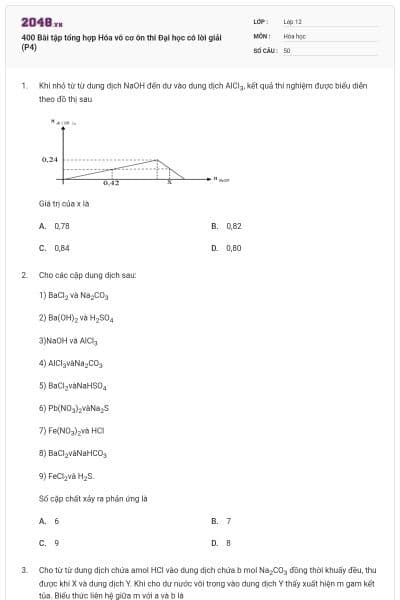 400 Bài tập tổng hợp Hóa vô cơ ôn thi Đại học có lời giải (P4)