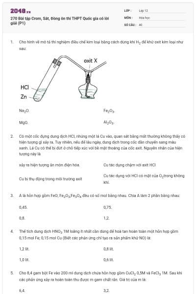 270 Bài tập Crom, Sắt, Đồng ôn thi THPT Quốc gia có lời giải (P1)