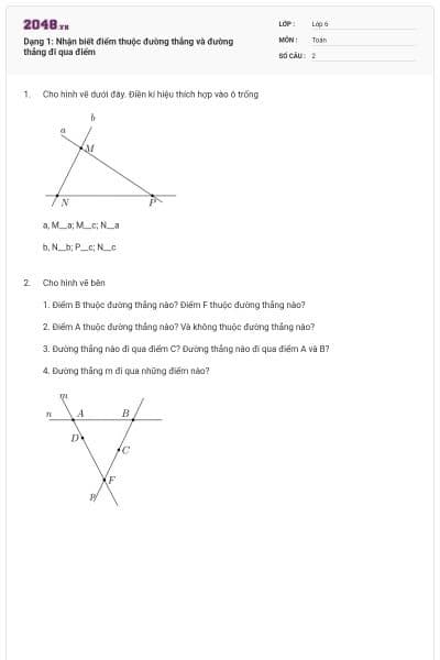 Dạng 1: Nhận biết điểm thuộc đường thẳng và đường thẳng đi qua điểm