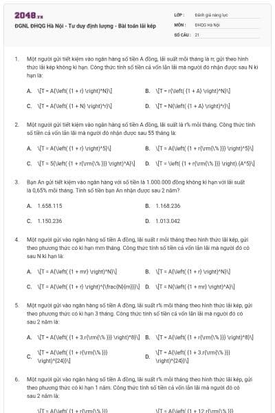 ĐGNL ĐHQG Hà Nội - Tư duy định lượng - Bài toán lãi kép