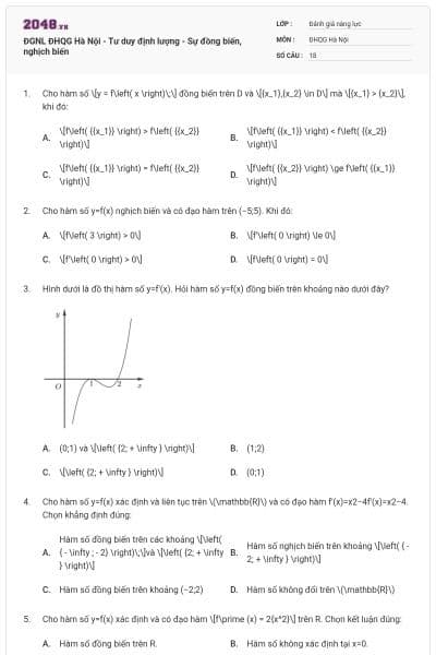 ĐGNL ĐHQG Hà Nội - Tư duy định lượng - Sự đồng biến, nghịch biến