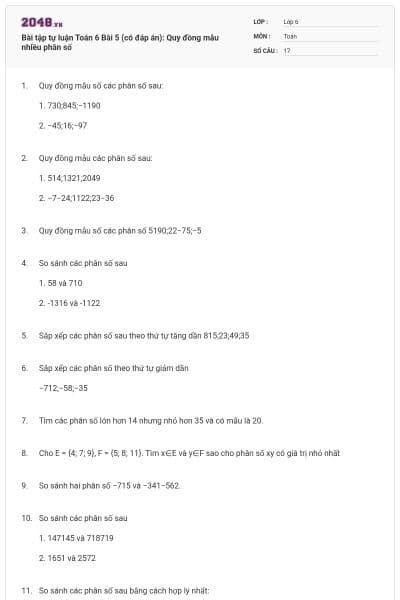 Bài tập tự luận Toán 6 Bài 5 (có đáp án): Quy đồng mẫu nhiều phân số