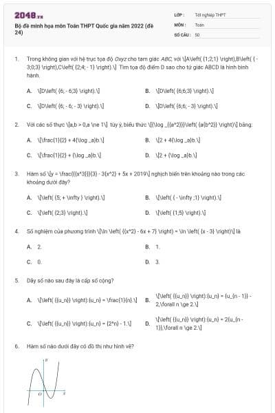 Bộ đề minh họa môn Toán THPT Quốc gia năm 2022 (đề 24)