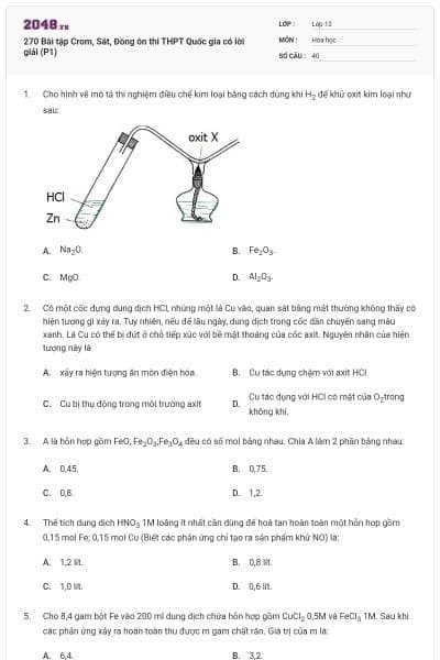 270 Bài tập Crom, Sắt, Đồng ôn thi THPT Quốc gia có lời giải (P1)