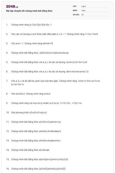 Bài tập chuyên đề chứng minh bất đẳng thức