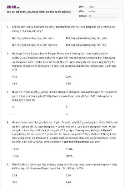 500 Bài tập Crom, Sắt, Đồng ôn thi Đại học có lời giải (P2)
