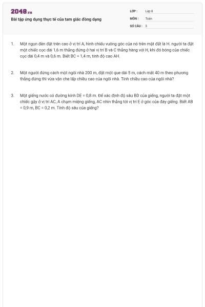 Bài tập ứng dụng thực tế của tam giác đồng dạng