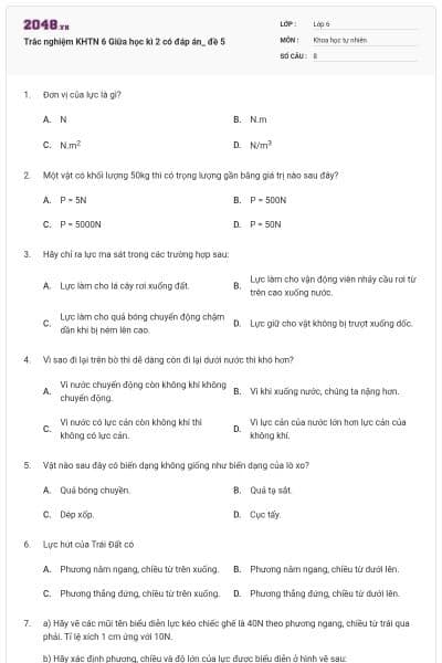 Trắc nghiệm KHTN 6 Giữa học kì 2 có đáp án_ đề 5