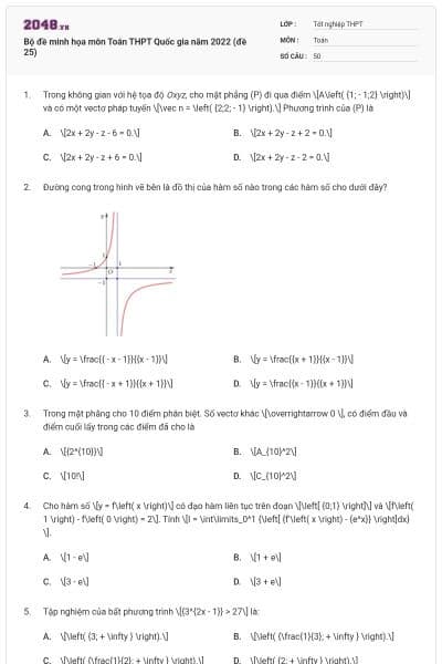 Bộ đề minh họa môn Toán THPT Quốc gia năm 2022 (đề 25)