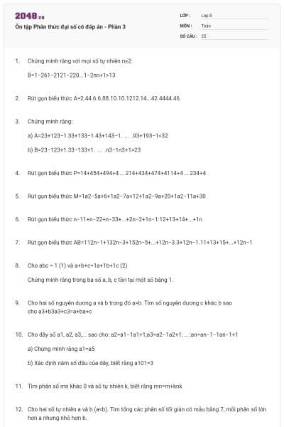 Ôn tập Phân thức đại số có đáp án - Phần 3