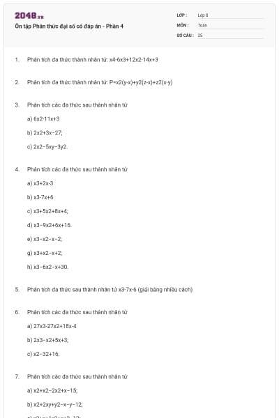 Ôn tập Phân thức đại số có đáp án - Phần 4