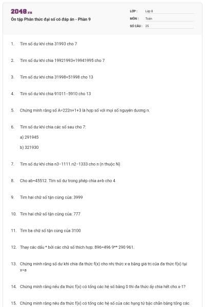 Ôn tập Phân thức đại số có đáp án - Phần 9