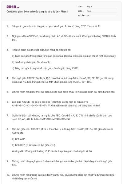 Ôn tập Đa giác. Diện tích của đa giác có đáp án - Phần 1