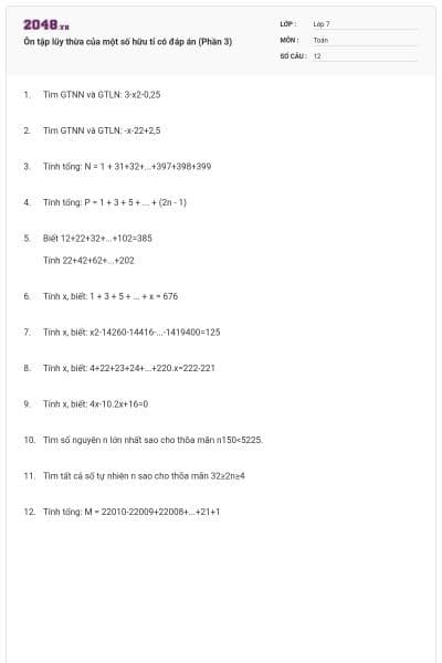 Ôn tập lũy thừa của một số hữu tỉ có đáp án (Phần 3)