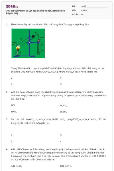 300 Bài tập Polime và vật liệu polime cơ bản, nâng cao có lời giải (P2)