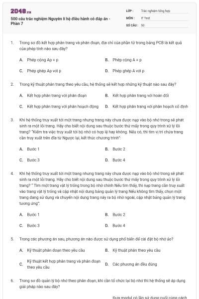 500 câu trắc nghiệm Nguyên lí hệ điều hành có đáp án - Phần 7