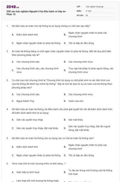 500 câu trắc nghiệm Nguyên lí hệ điều hành có đáp án - Phần 10