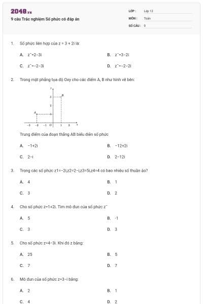 9 câu Trắc nghiệm Số phức có đáp án