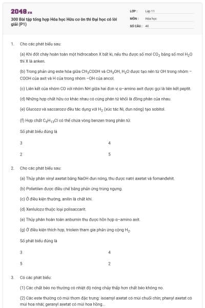 300 Bài tập tổng hợp Hóa học Hữu cơ ôn thi Đại học có lời giải (P1)