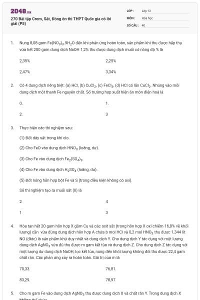 270 Bài tập Crom, Sắt, Đồng ôn thi THPT Quốc gia có lời giải (P5)