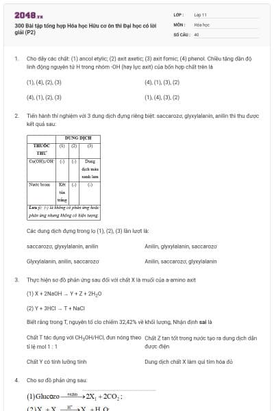 300 Bài tập tổng hợp Hóa học Hữu cơ ôn thi Đại học có lời giải (P2)