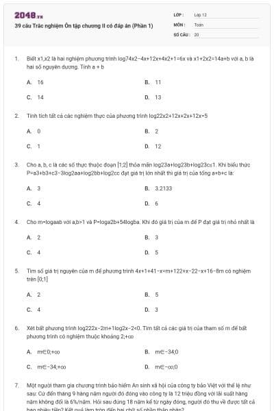 39 câu Trắc nghiệm Ôn tập chương II có đáp án (Phần 1)
