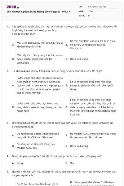 150 câu trắc nghiệm Mạng không dây có đáp án - Phần 7