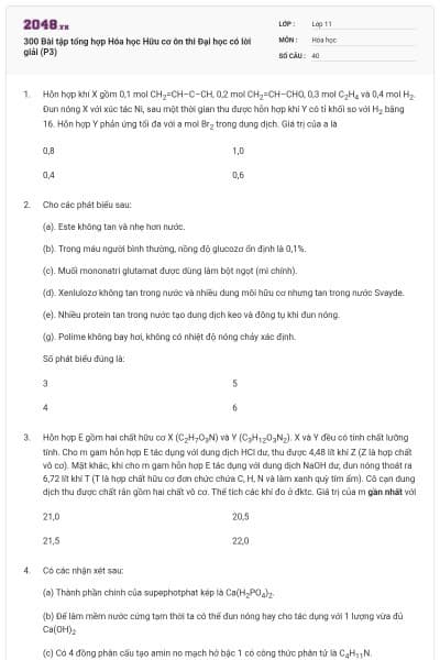 300 Bài tập tổng hợp Hóa học Hữu cơ ôn thi Đại học có lời giải (P3)