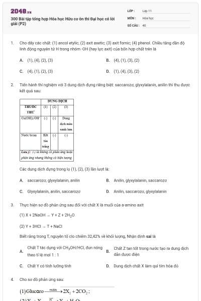 300 Bài tập tổng hợp Hóa học Hữu cơ ôn thi Đại học có lời giải (P2)