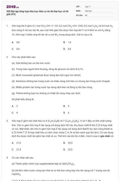 300 Bài tập tổng hợp Hóa học Hữu cơ ôn thi Đại học có lời giải (P3)
