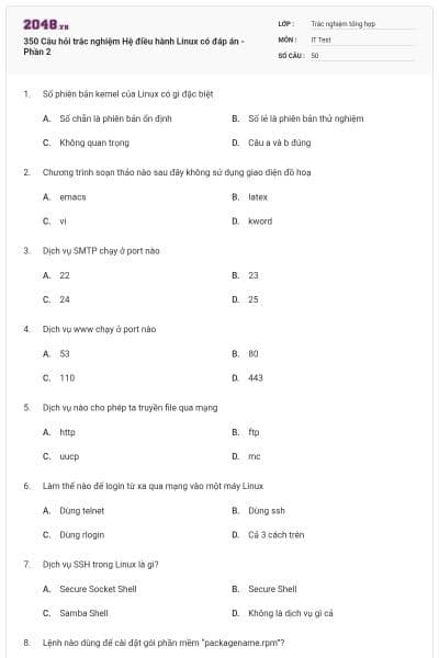 350 Câu hỏi trắc nghiệm Hệ điều hành Linux có đáp án - Phần 2