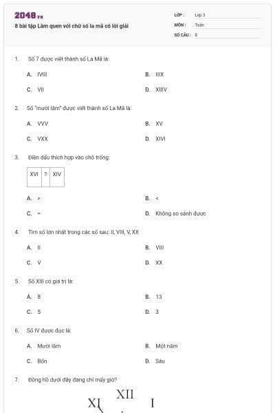 8 bài tập Làm quen với chữ số la mã có lời giải