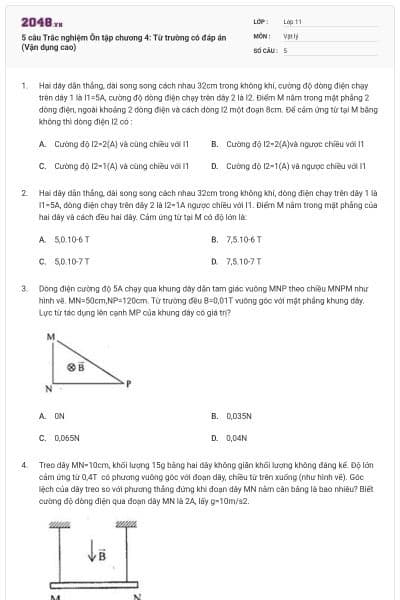 5 câu Trắc nghiệm Ôn tập chương 4: Từ trường có đáp án (Vận dụng cao)