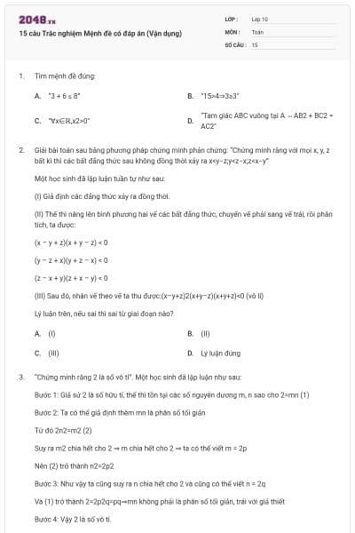 15 câu Trắc nghiệm Mệnh đề có đáp án (Vận dụng)