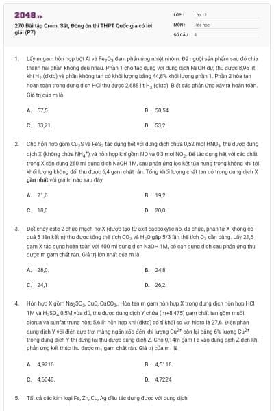 270 Bài tập Crom, Sắt, Đồng ôn thi THPT Quốc gia có lời giải (P7)