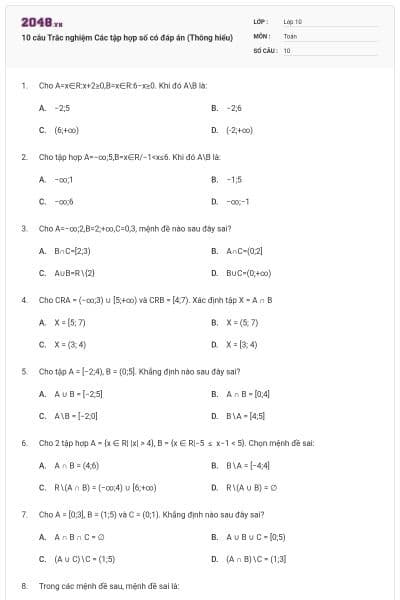 10 câu Trắc nghiệm Các tập hợp số có đáp án (Thông hiểu)