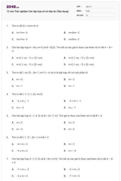 12 câu Trắc nghiệm Các tập hợp số có đáp án (Vận dụng)