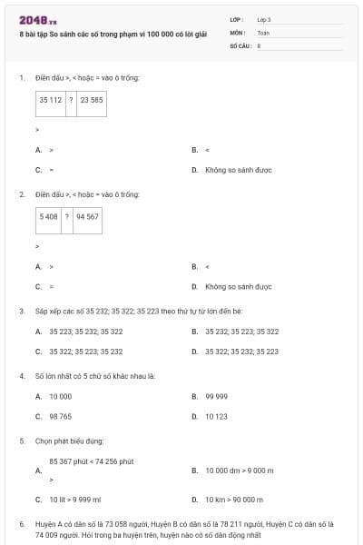 8 bài tập So sánh các số trong phạm vi 100 000 có lời giải