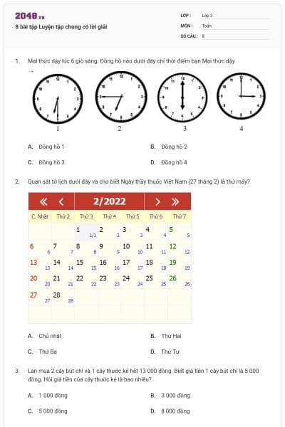 8 bài tập Luyện tập chung có lời giải