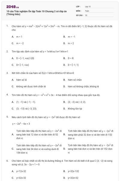10 câu Trắc nghiệm Ôn tập Toán 10 Chương 2 có đáp án (Thông hiểu)