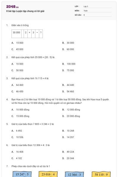 8 bài tập Luyện tập chung có lời giải