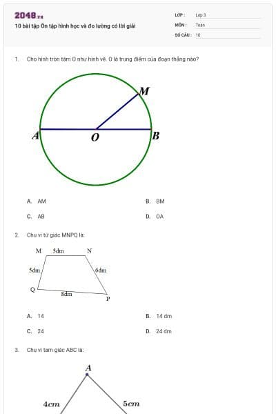 10 bài tập Ôn tập hình học và đo lường có lời giải