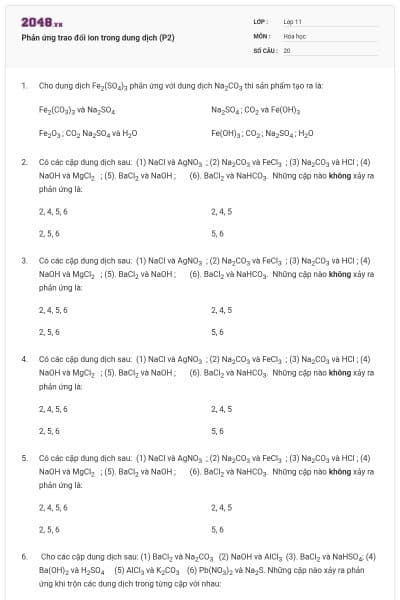 Phản ứng trao đổi ion trong dung dịch (P2)