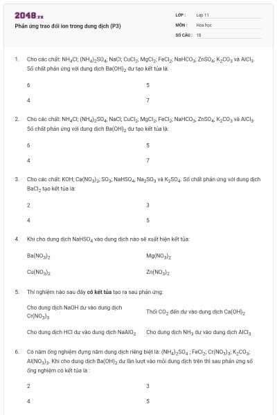 Phản ứng trao đổi ion trong dung dịch (P3)