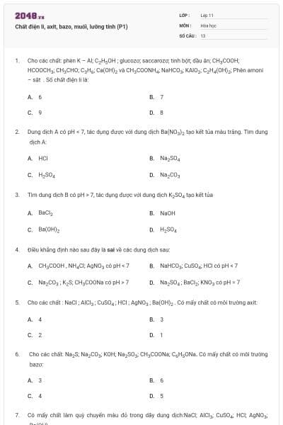 Chất điện li, axit, bazo, muối, lưỡng tính (P1)